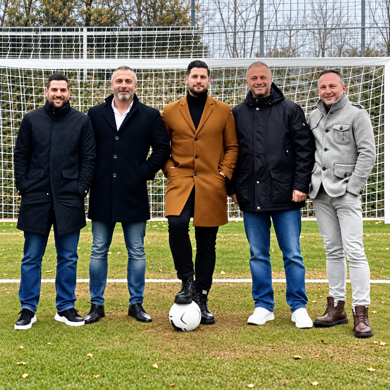 Fünf Vereinsvertreter der SVG gemeinsam vor einem Fußballtor